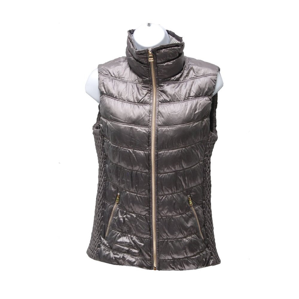 Calvin Klein Women's Performance Premium Down Quilted Puffer Vest, Silver, S
